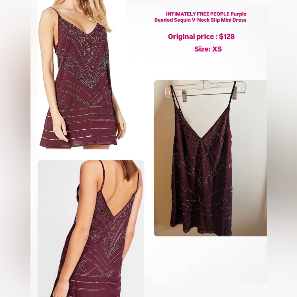 Free People Elegant Burgundy V-Neck Dress